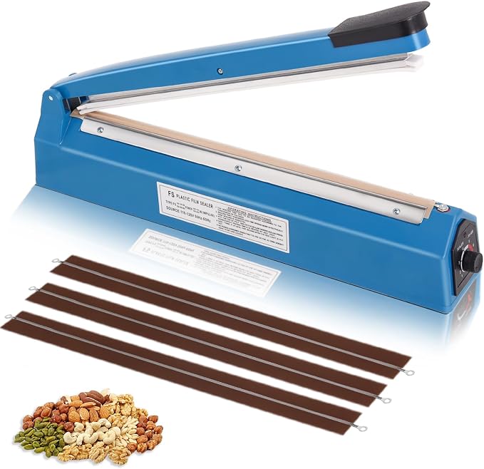 16 Inch Impulse Heat Sealer Machine for Plastic Bags PE PP Bags and Kraft Paper Bag, Cookie Bag Sealer, Manual Poly Bag Hot Seal Sealing Machine with Extra Replace Element Grip