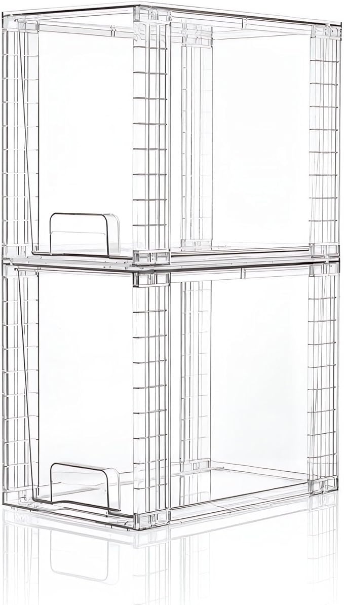 High Clear Stackable Storage Drawers(2 Pack), High-strength Plastic Organizer Bins with Handles for Skincare Bathroom Cabinet Vanity Undersink Kitchen Pantry BPA-Free Storage Containers