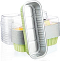EUSOAR Foil Ramekins with Lids, 25pcs 6.8oz 6.5"x2.5"x1.2" Disposable Aluminum Mini Loaf Pans with Lids, Rectangle Cupcake Baking Cups Containers Wrappers，Dessert Cheesecake Creme Brulee Ramekins Pan