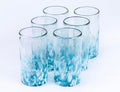 18 oz Hand Blown Mexican Drinking Glasses - Set of 6 tumblers, 18 fl oz each, Ocean Blue Confetti