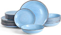 Dinnerware Sets for 6, 18 Piece Plates and Bowls Sets, Stoneware Dishware Sets Kitchen, Scratch Resistant Dishes, Microwave & Dishwasher Safe (Blue, Service for 6(18PCS))