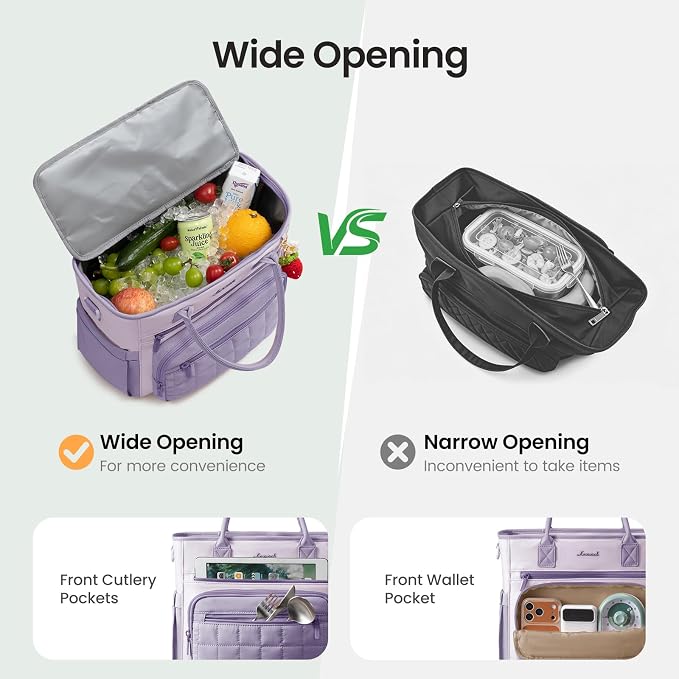LOVEVOOK Insulated Lunch Bag Women,Puffer Adult Lunch Box for Women with Handmade Strawberry Charm,Wide Opening Leakproof Cooler Bag with Cup Holder for Work Picnic Beach Family College Mom Teacher