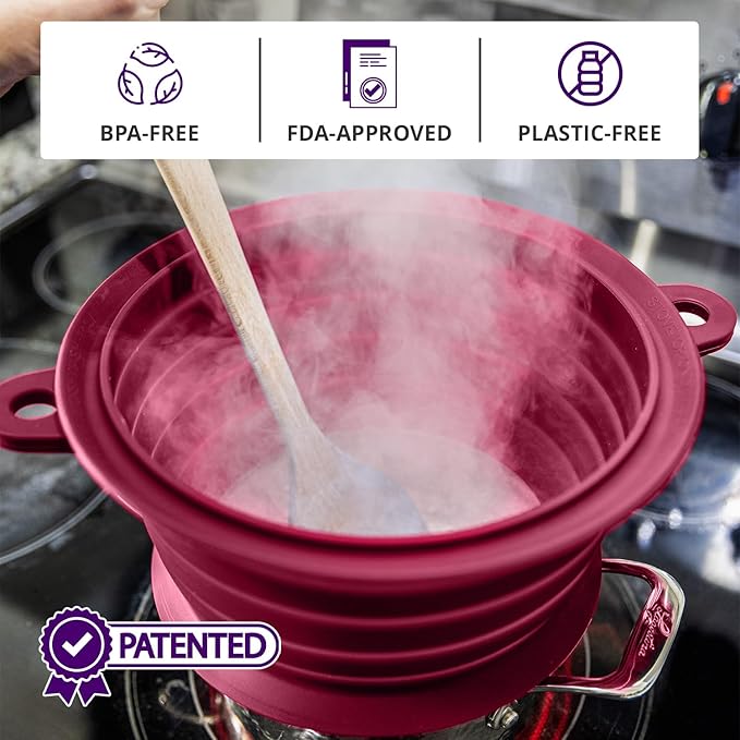 L.I.Q Silicone Splatter Guard – Fits 8 and 10 Inch Pots (20 and 25 Centimeters) – Microwave Safe and Durable SplatterDom - Includes 8” Lid - Food and Oil Splash Guard (Bordeaux, Small)