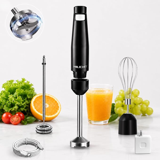 Cordless Immersion Blender, 3-in-1 Hand Blender with Charger | Blend Anywhere: Wall Charger, Brushless Motor, Whisk & Frother, 60+ Bowls, Smoothies, Soup, Baby Food