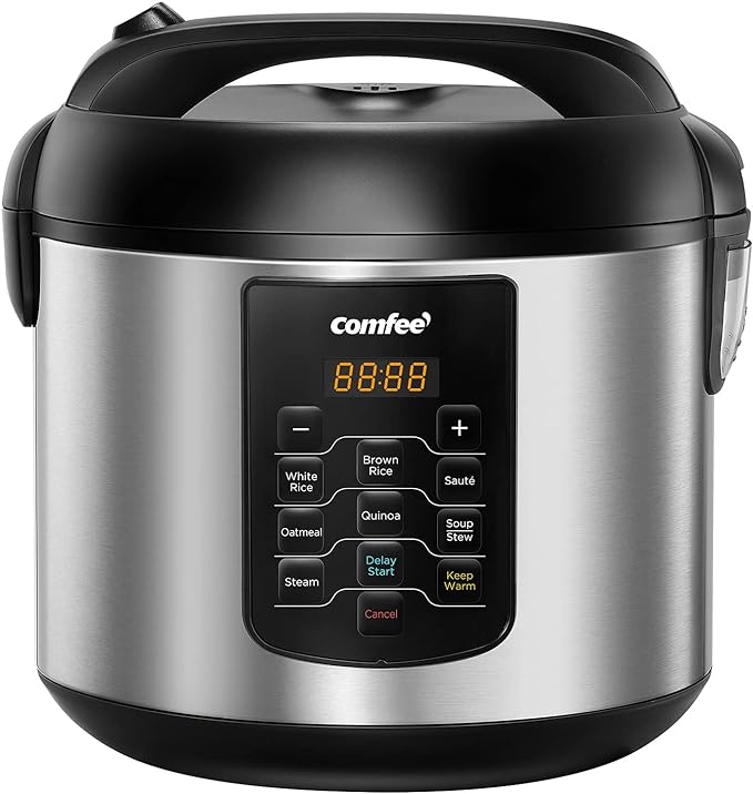 COMFEE' Rice Cooker 10 cup Uncooked/20 cup Cooked, Rice Maker, Steamer, Saute, Steamer and Warmer, 5.2 QT Large Capacity, Brown Rice, Quinoa and Oatmeal, 8 One-Touch Programs
