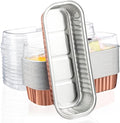 EUSOAR Disposable Aluminum Ramekins, 25pcs 6.8oz 6.5"x2.5"x1.2" Foil Mini Loaf Pans with Lids，Cupcake Baking Cups Containers Wrappers, Dessert Cheesecake Creme Brulee Ramekins Pan-Rose Gold