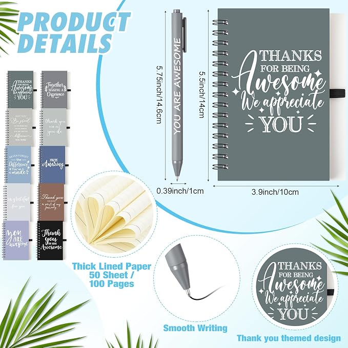 Teenyyou 135 Pcs Employee Appreciation Gift Set, 16oz Tumbler with Lid Notebook Pen Bulk Thank You Gift Holiday Party Favor for Teachers Office Coworker Teacher Staff Team (Dark Color,Delicate Style)