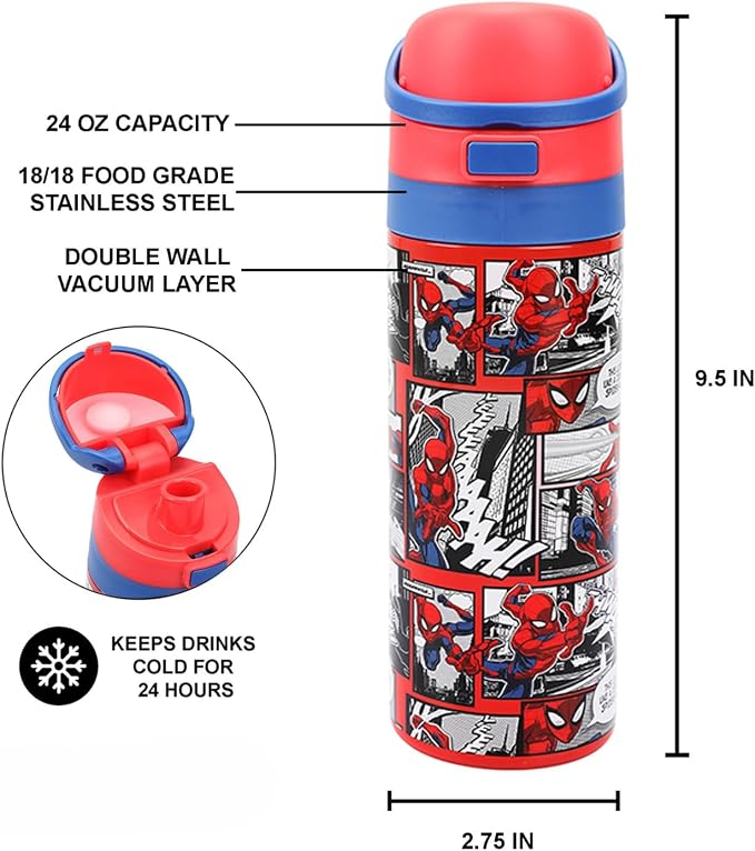 Spider-Man Comic Panels 24 Oz Stainless Steel Water Bottle