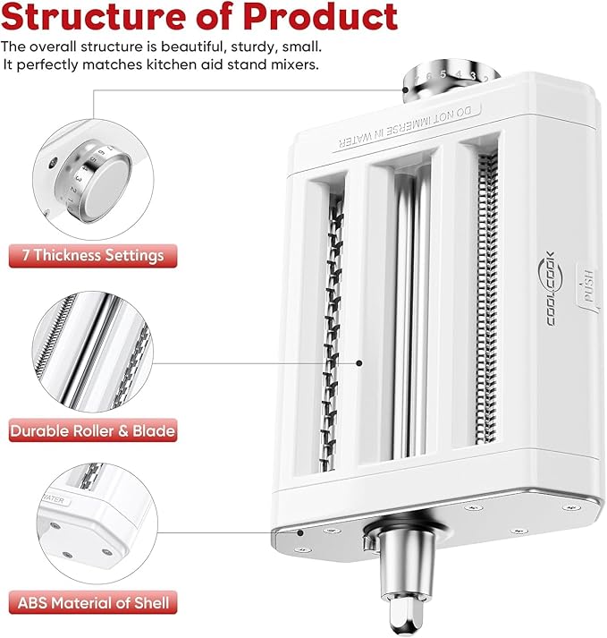 Pasta Attachment for KitchenAid Stand Mixers, 3 in 1 Pasta Maker Set for Kitchenaid, Includes Pasta Roller, Pasta Cutter and Fettuccine Cutter with Cleaning Brush