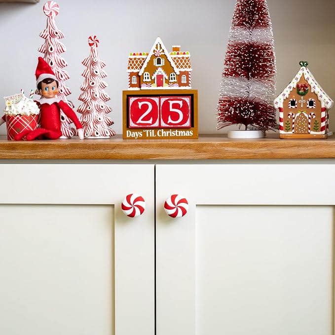 Knobēz: Decorative Knob Covers - Red Peppermint - 12pk - Stretch Over Hardware Decorations, Holiday-Winter-Christmas, Kitchen-Bathroom-Dressers-Home