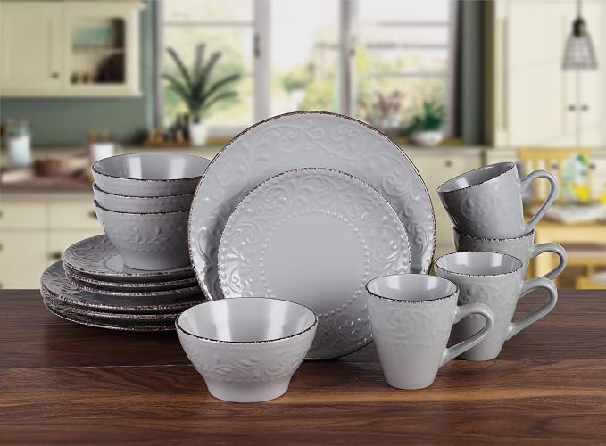 Lorren Home Trends LH527 Dinnerware Set for Entertaining, One Size, Gray
