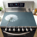 Minimalist White Dandelion Stove Top Cover for Electric Stove, 28.3 × 20.5 Inch Heat-Resistant Cover, Soft Neutral Botanical Artwork, Modern Kitchen Decor