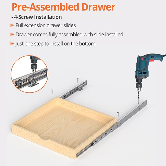 ZOINLIY 21''W X 21''D X 3''H Wooden Pull Out Drawer for Cabinet, Cabinet Organizer for Kitchen, Soft Close Slide Out Shelves, Heavy Duty, Full-Extension