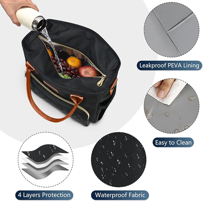 MIYCOO Lunch Bag Lunch Box Women - Leakproof Insulated Lunch Cooler Bag for Women - Large Lunch Tote Bags Adults, Black Orange