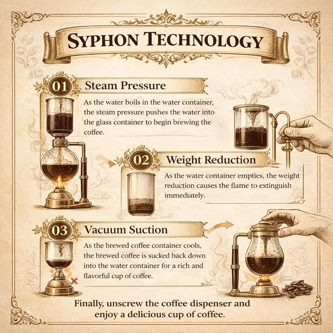Nispira Belgian Balance Syphon Vacuum Coffee Maker, 500 ml Vintage Gravity Brewing System, Silver Finish, Manual Tabletop Coffee Brewer