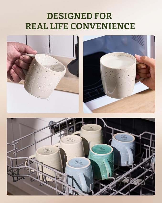 famiware Coffee Mugs Set of 4, Meteor 13 oz Ceramic Mug Cup Set with Handle for Coffee, Tea, Cappuccino, Latte, Milk, Creamy White