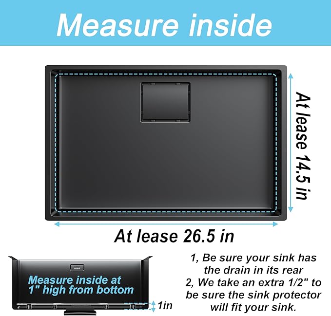 Kitchen Sink Grid and Sink Protectors, Stainless Steel Sink Grids for Bottom of Kitchen Sink Rear Drain with Corner Radius, Stainless Steel 26" x 14"