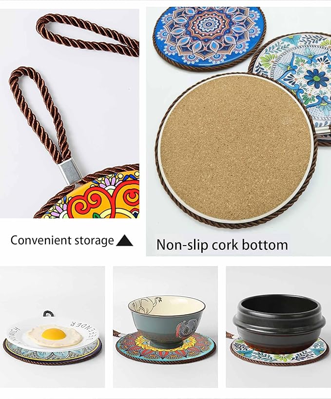 5 pcs Ceramic trivets, hot Dish mat, hot Pot Holder, Pot Holder, Heating Pads for Decorating tabletops and countertops, can be Hung, Kitchen Decor