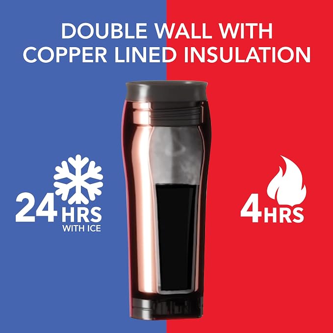 Mighty Mug | The Untippable Mug | Grips When Hit, Lifts for Sips | Insulated Stainless Tumbler | Cupholder Friendly | Gifts for Women Men All | Leakproof | 4 Hours Hot / 24 Cold | 12oz | Rose Gold