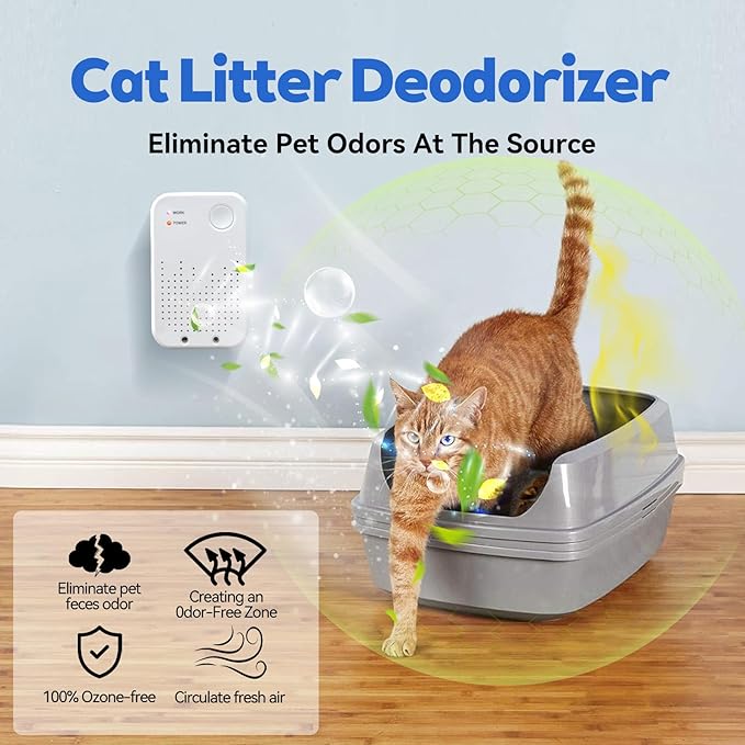 Cat Litter Deodorizer, Cat Odor Eliminator for Home, Litter Box Deodorizer, Quiet Portable Plug In Air Purifiers for Bedroom, Kitchen, Bathroom, Office, Air Ionizers for Smoke, Formaldehyde, Dust