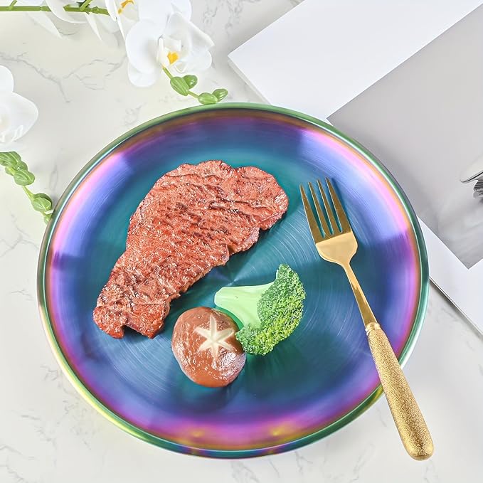 Stainless Steel Dinnerware Set - Plates and Bowls Set With Coffee, Pasta, Kitchen Utensils - KITCHEN AND DINING Essentials- is Dishwasher Safe and Microwave Safe （Rainbow）