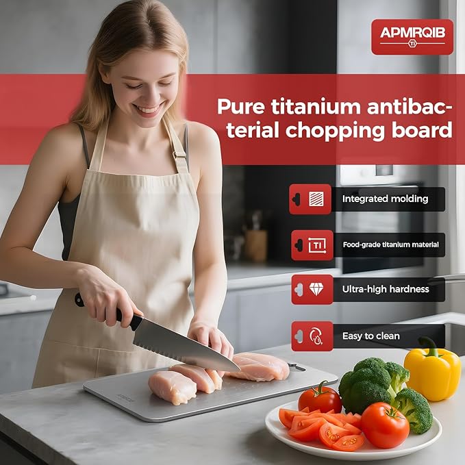 Titanium Cutting Boards for Kitchen, 100% Pure Titanium Cutting Boards Double Sided Non Toxic Cutting Board, Hygiene Durable Dishwasher Safe 10.5”×6.5”