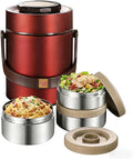67oz Adults Stainless Steel Vacuum Insulated Thermal Lunch Box, 3 Tier Stackable Sealed Leak-Proof Wide Mouth Portable Bento Food Container, Hot Food Thermo Jar for Soup Office & Outdoor (Red)