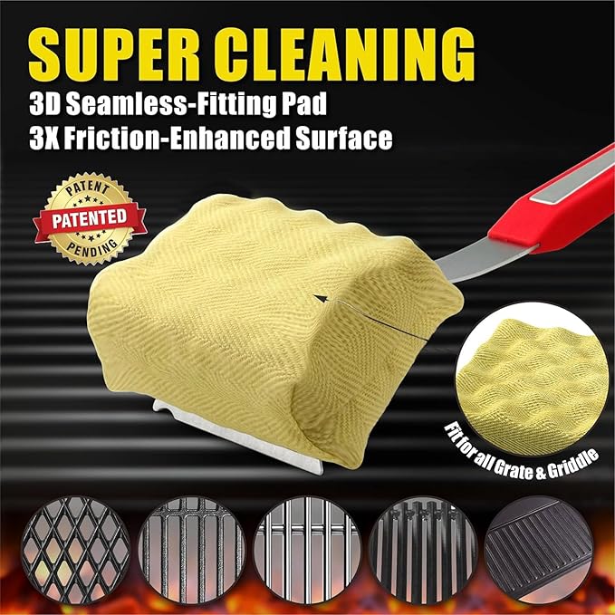 GRILLART Grill Brush Bristle Free, Replaceable BBQ Cleaning Pad (No Handle), Safe Replacement Cleaning Pad/Head for Cast Iron/Stainless Steel Grates - Red