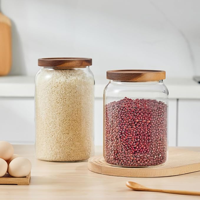 Sweejar Large Glass Candy Jars with Wooden Lids, 1 Gallon Glass Jar with Lid, Sugar/Flour Storage Containers, Big Glass Canisters with Airtight Lid, 1 Pack