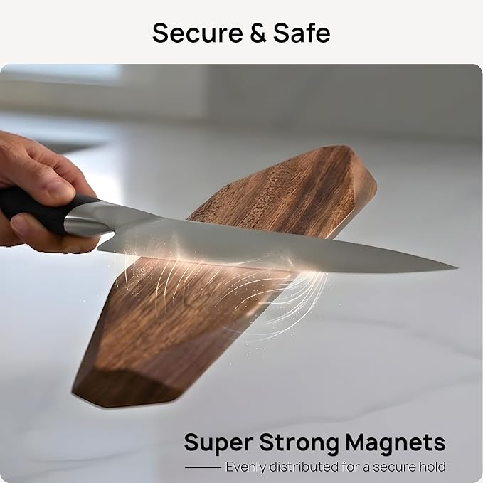 Ibyx Acacia Magnetic Knife Strip - Knife Holder for Counter - Universal Magnetic Knife Holder Fits All Knife Sets - Modern Kitchen Knife Storage - Solid Wood & Strong Magnets (16 Inches)