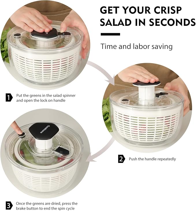 Ourokhome Vegetable Chopper Onion Cutter with Container Multifunctional Food Chopper with 2 Blades, Salad Spinner Lettuce Dryer, One-handed Easy Press Large Vegetable Dryer Salad Mixer
