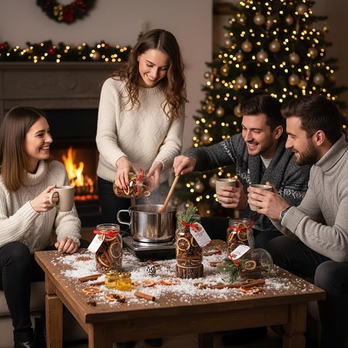 Honeydak 6 Set Christmas Wine Potpourri Simmer Pot Gifts Christmas DIY Mulled Wine Gifts Mulling Spices Mugs Mulled Apple Cider Jars Without Spices for Holiday Winter House Warming Simmering Supplies
