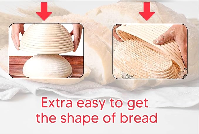9 Inch Round Bread Banneton Proofing Basket Set of 2 – Sourdough Proofing basket kit for Artisanal Baking – Bread Making Tools For Professional & Home Bakers (9 inch round- 2 pack)