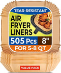 505 PCS Air Fryer Liners Disposable, 8-inch Square Parchment Paper Liners, Heavy-Duty Air Fryer Liners for 5-8 QT Basket, Non-Stick & Oil-Proof Parchment Paper for Microwave
