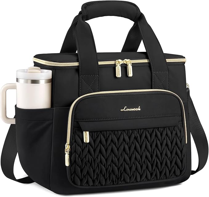 LOVEVOOK Lunch Bag Women, Insulated Wide Opening Adult Lunch Box for Women Work with Cup Holder, Large Lunch Cooler Tote Bag with Utensils Pocket for Office Campus Picnic Beach Mom Nurse Family