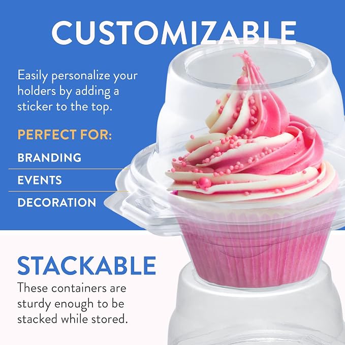 Individual Cupcake Containers (200 Pack) | Clear Plastic Disposable Cupcake Boxes/Holders | Single Cupcake Holder with Dome Lid Bulk | BPA-Free Plastic Cupcake Muffin Container Carrier Boxes to Go