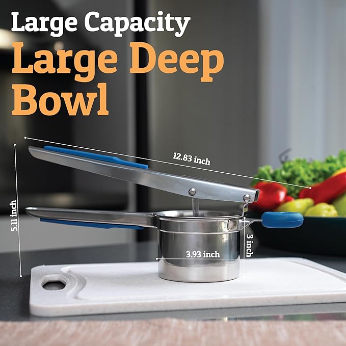 PriorityChef Large 15oz Potato Ricer With 3 Discs, Heavy Duty Stainless Steel Potato Ricer for Mashed Potatoes, Potato Masher, Press and Ricer Kitchen Tool, Blue