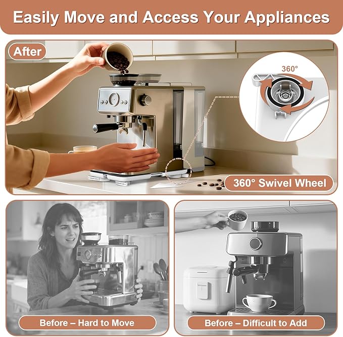Adjustable Appliance Slider Tray - Expandable 6" x 11"- 11" x 20" Sliding Tray for Kitchen Appliances - 360° Countertop Rolling Tray with Locking Brakes for Coffee Makers Mixers