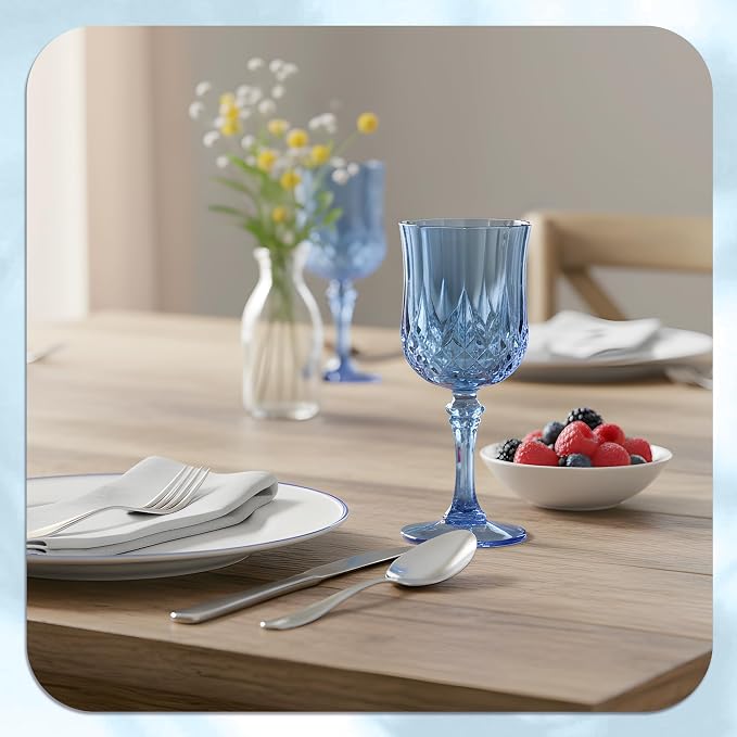 7OZ Plastic Wine Glasses, Reusable Vintage Goblets Unbreakable Drinking Glasses Crystal Water Cups Champagne for Wedding, Parties (100, Blue)