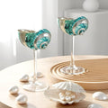 Conch Shell Wine Glasses Wedding Wine Cup Martini Goblet Cocktail Drinkware Drinking Stemware for Valentine Birthday Wedding Bridesmaids Anniversary Party(Green Conch,Clear Base,2 Pcs)