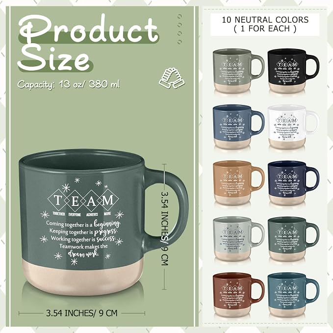 Didaey 10 Pcs Team Gift for Employee Bulk Inspirational Ceramic Coffee Mug 13 oz Thank You Mug Team Building Nurse Back to School Gift for Teacher Women Men Coworker Volunteer Staff Office, 10 Colors