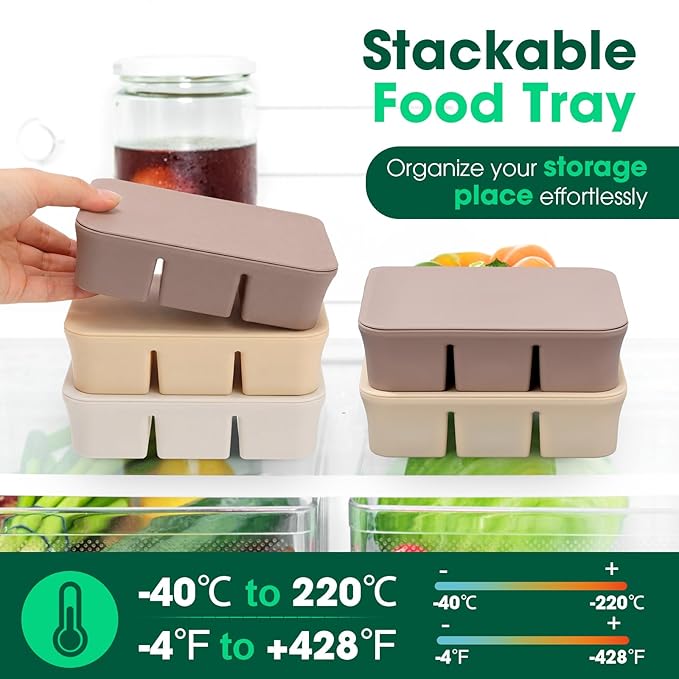 Mimorou 3 Pack Baby Food Freezer Tray with Lids 2.8 oz x 12 Cups Silicone Baby Food Storage Container Ice Cube Freezer Molds for Homemade Vegetable Fruit Purees Snack(6 Cups,White, Yellow, Brown)