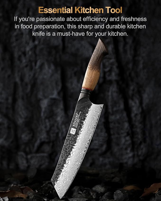 XINZUO 8.3 Inch Kiritsuke Chef Knife, Forged 67 Layers 10Cr15Comov High Carbon Damascus Steel Professional Kitchen Knife,Super Sharp，White Oak + Red G10 Gasket Handle