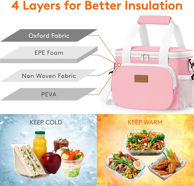 Lifewit Medium Lunch Bag, Insulated Lunch Box, Soft Cooler Cooling Tote for Adult Men Women, Light Pink 12-Can (9L)