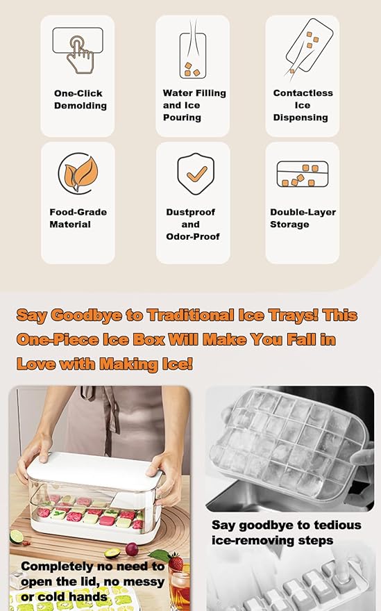 21-Cube Ice Cube Tray with Lid & Bin – Silicone Mold with Easy-Release Bottom for Freezer, Drinks, Coffee, Cocktails