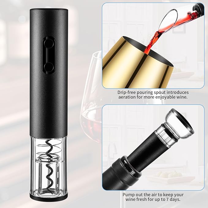 Wine Opener Electric Rechargeable, Automatic Corkscrew Set, Including Gold Wine Glass of 2, Stainless Steel Goblet, Ideal Gift for Wine Lover, Wedding, Birthday, Girl, Men