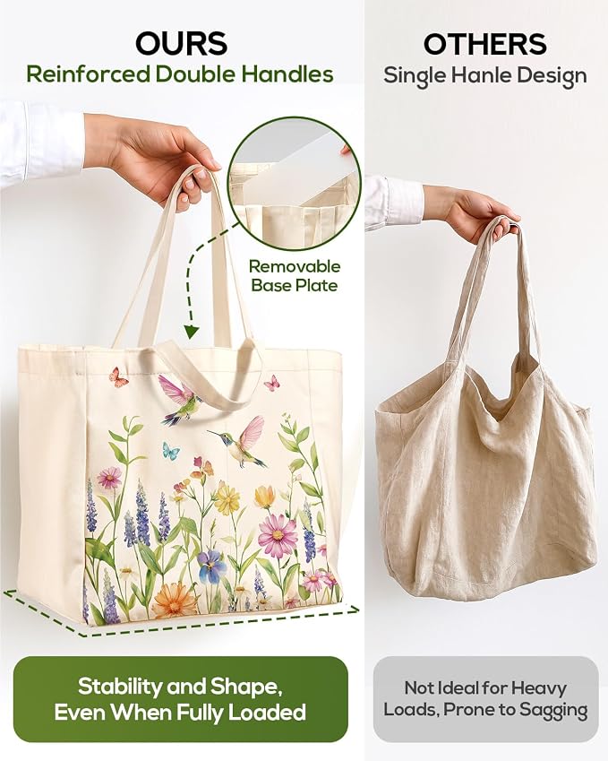 Miss Adola Large Canvas Grocery Tote Bag - Reusable Extra Large Shopping Shoulder Bags with 6 Inner Pockets & 2 Handle Strap