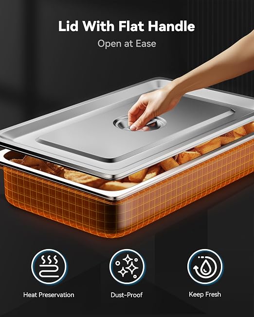 ZeroPone 4 Pack Hotel Pans with Lids, 1/1 Full Size 4" Deep Steam Table Pan, 19 Gauge Thickened Stainless Steel Anti Jam Steam Pan, Commercial Food Storage Containers