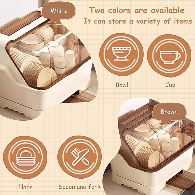 Countertop Dish Storage Cabinet, Over Sink Dish Drainer Drying Rack with Cover, for Plates,Bowls & Cutlery(White,15.4 * 11 * 11.4in)