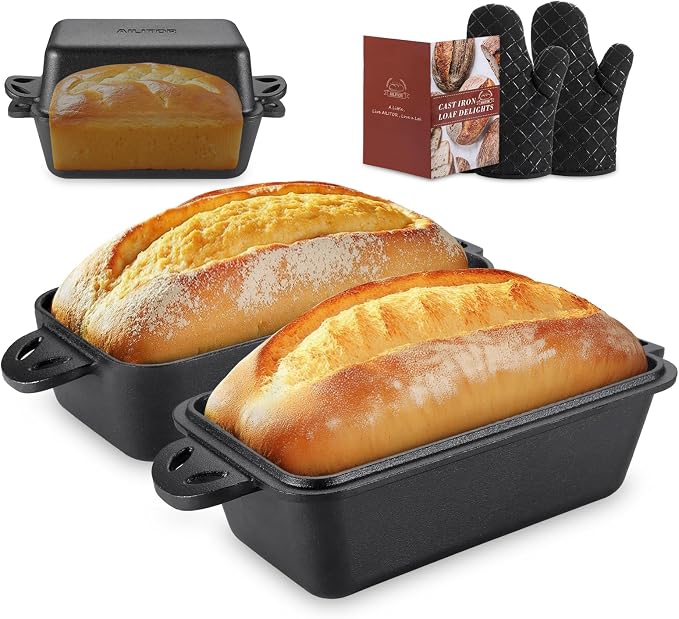 AILITOR Cast Iron Loaf Pan with Lid 9x5 Inch - Bread Baking Pans for Homemade Bread, 2 Piece Set
